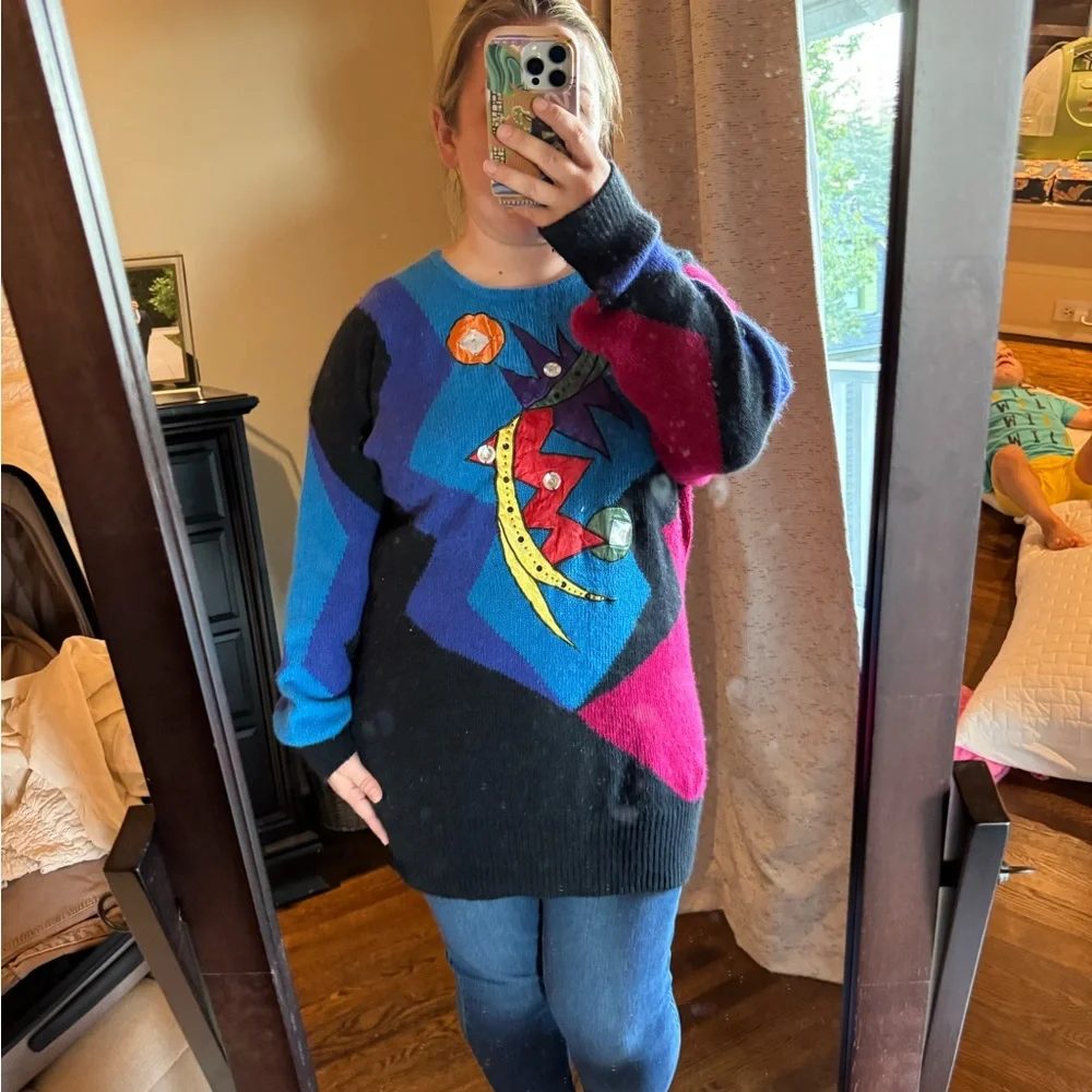 Vintage 80s silk-blend sweater tunic/dress - Picture 3 of 3